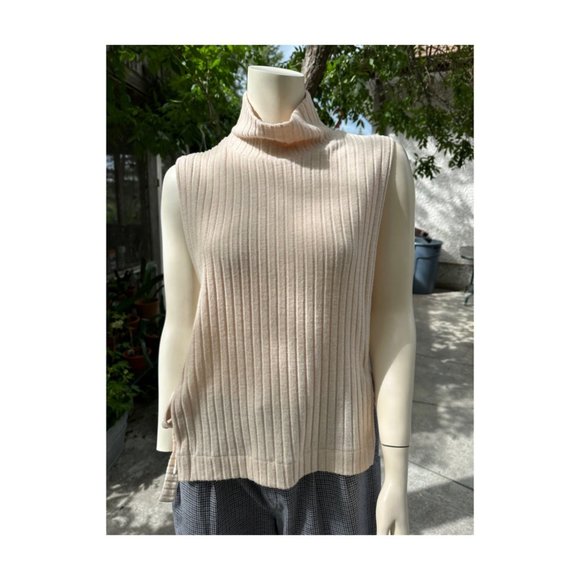 EDC Esprit Knit Tunic Smock Top Shirt Neutral Ivory Turtleneck Open Sides Tie Cl - Picture 1 of 14